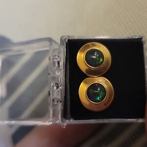 Green and gold vintage earrings